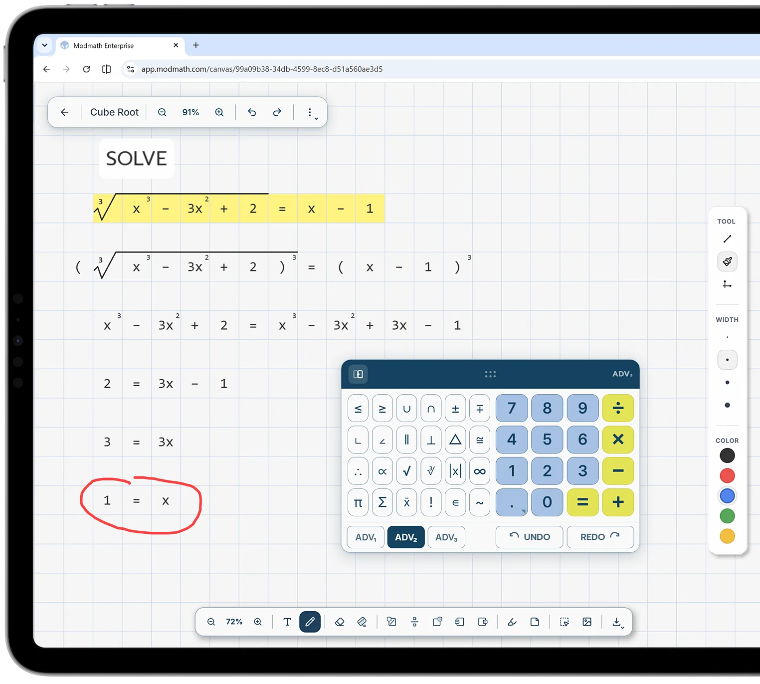 The Modmath web app on an iPad