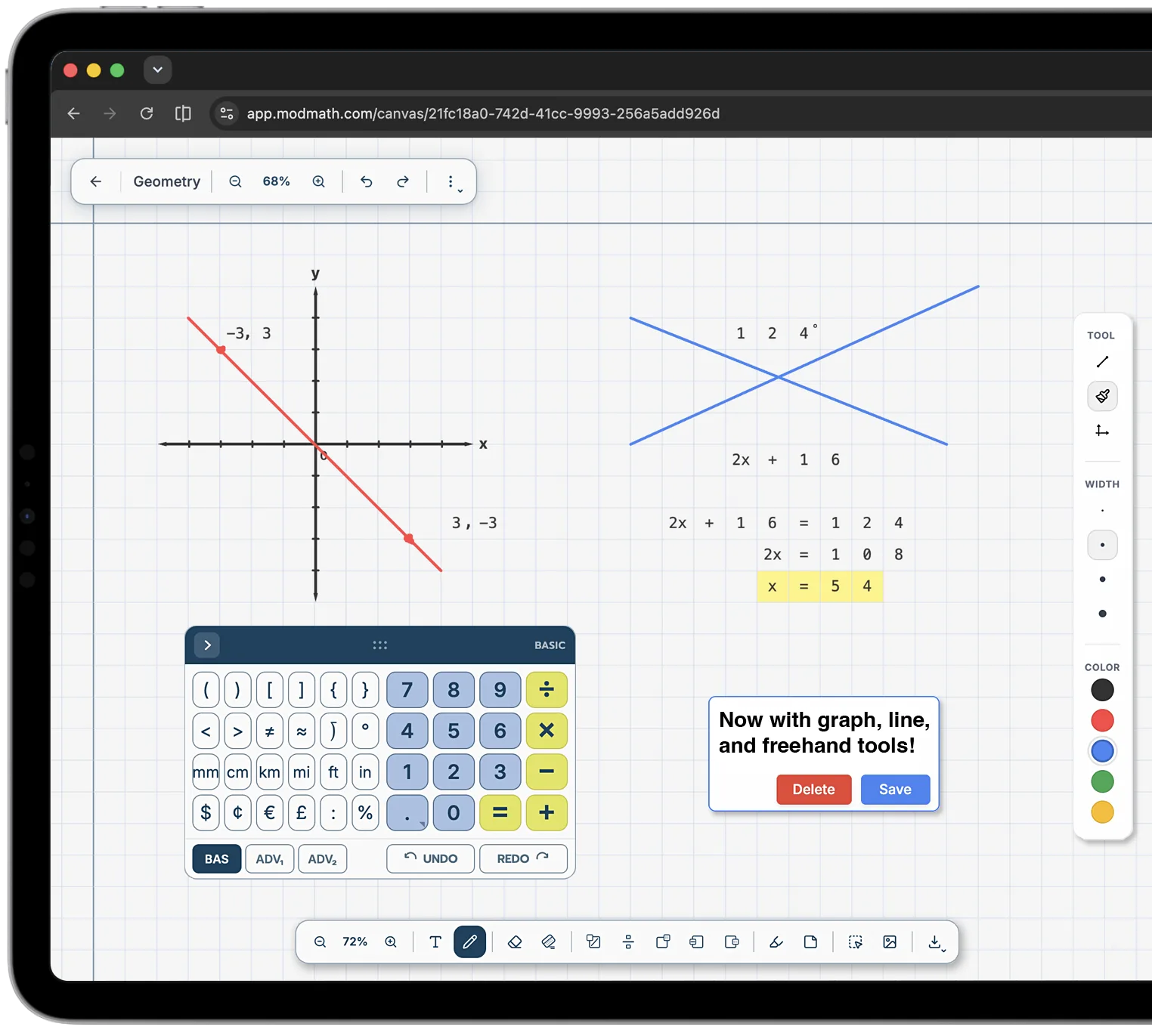 The Modmath web app on an iPad